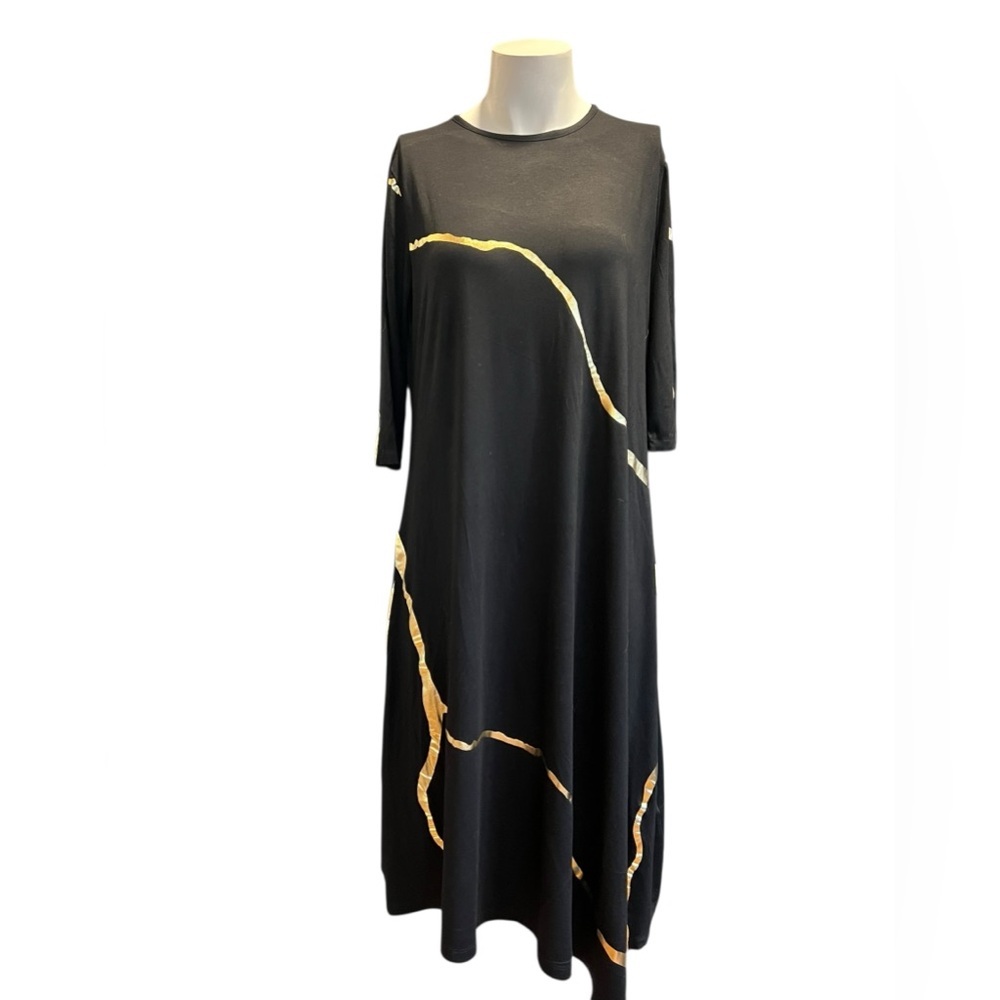 Milan Elegant Black and Gold Long Sleeve Dress